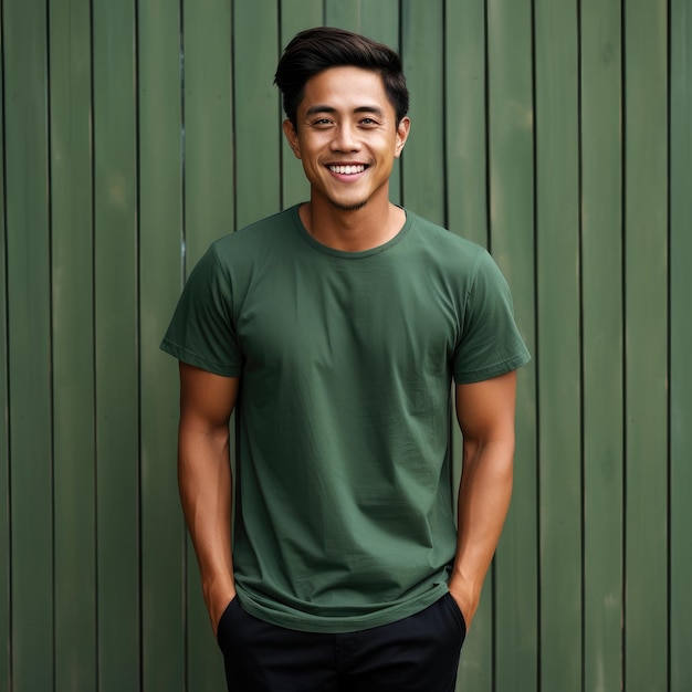 attractive asian man wearing blank tshirt for graphic design mockup