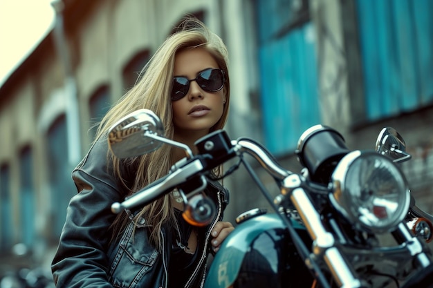 Attractive Beautiful biker woman Generate AI