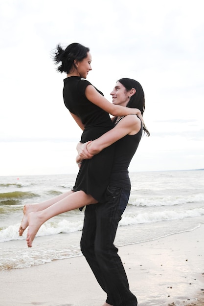 Attractive couple near sea