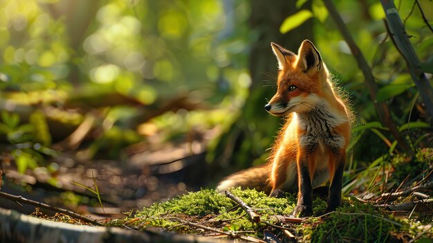 Attractive Cute fox with babies in nature