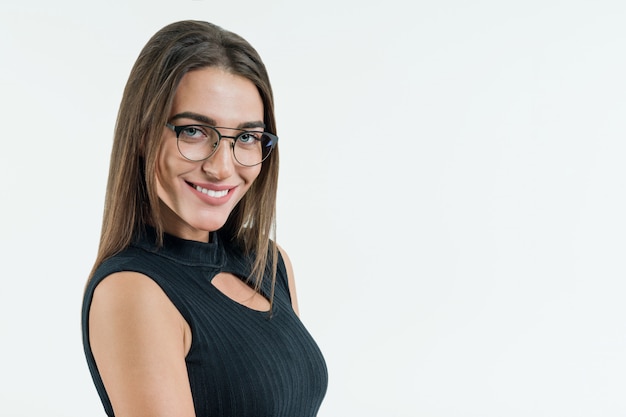 Attractive female teacher, businesswoman, wearing glasses