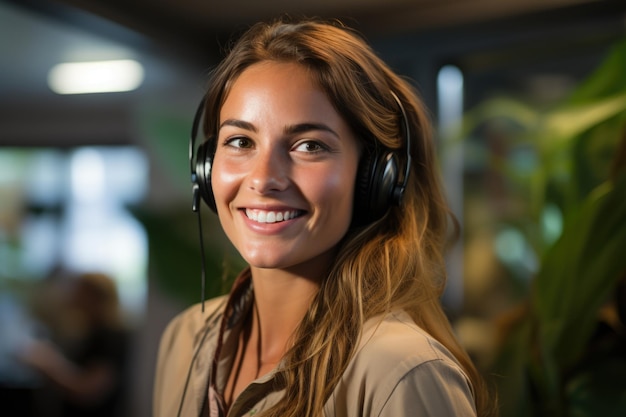 Attractive female travel agent looking at her client ai generated