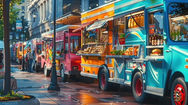 Attractive Food trucks in street of Washington DC