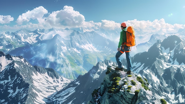 Attractive Full length of man on rock in mountains