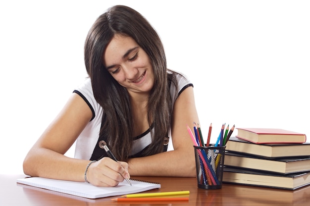 Attractive girl student a over white background