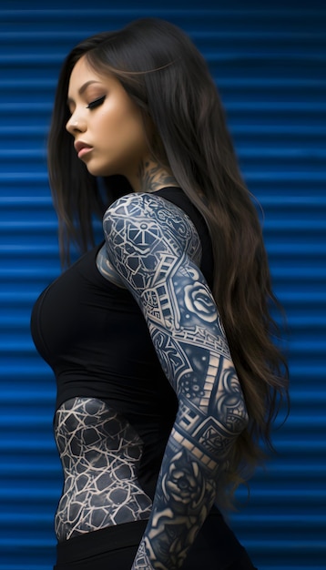 Attractive gothic woman with tatoos on all body