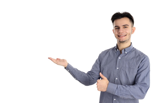 Attractive guy in shirt isolated on white background