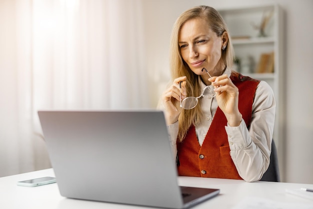 Attractive lady freelancer at home