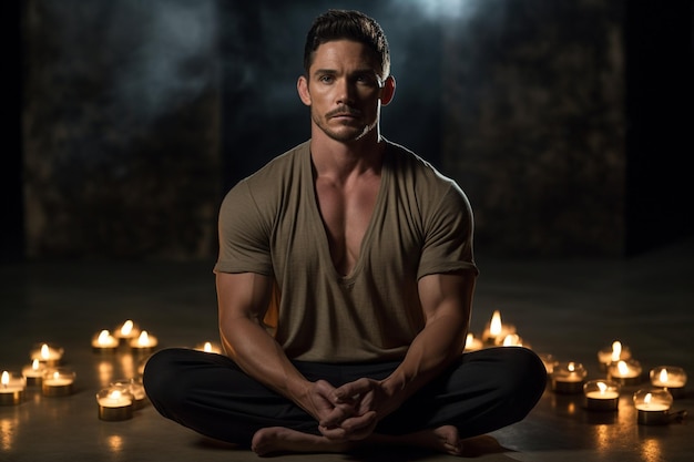 Attractive man on bed meditating