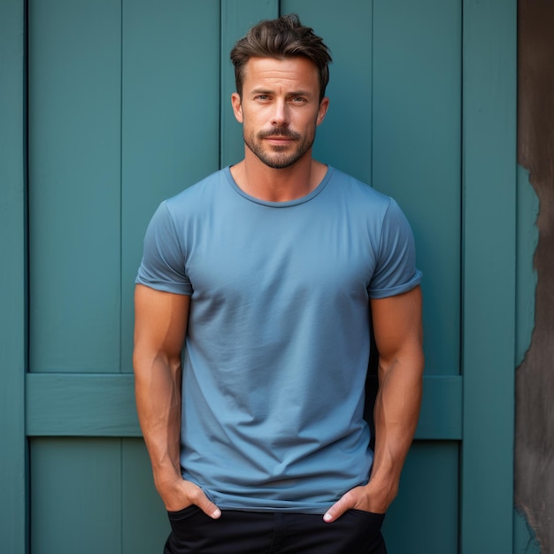 Attractive man wearing empty blank tshirt for mockup