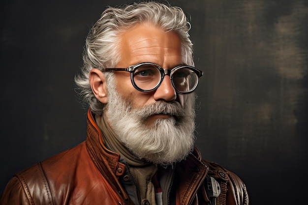 Attractive MiddleAged Man with Expressive Goggles and Bearded Look in Glasses Generative AI