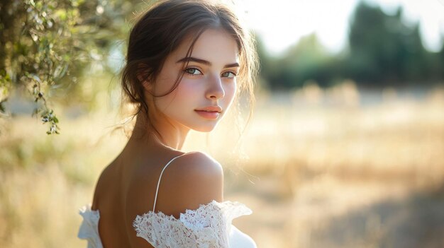 Photo attractive modest young woman with natural makeup