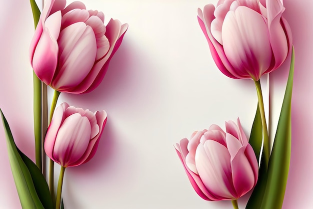 Attractive Pink tulips floral background Background with copy space realistic Generative Ai