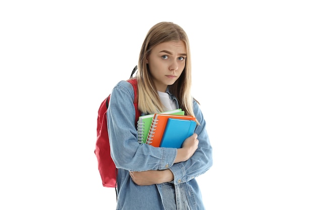 Attractive student girl isolated on white background