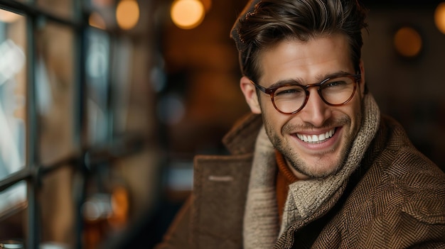 An attractive stylish man depicted grinning in a boardroom Generative AI