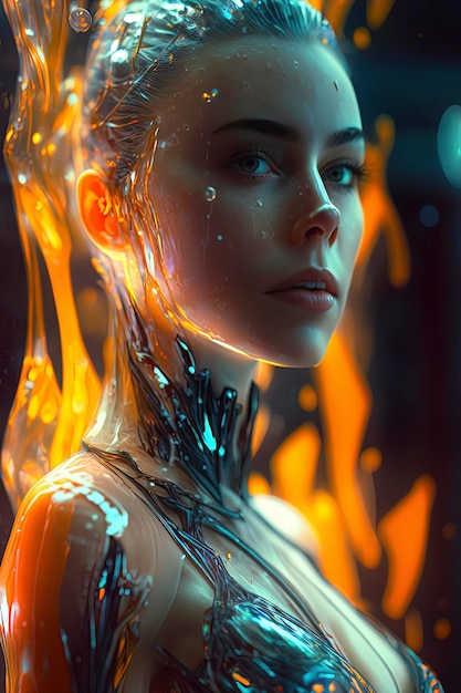 Attractive Woman encased in glass The Fifth Element opalescent AI Generated