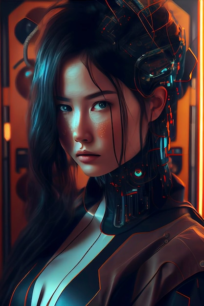 Attractive woman in a futuristic suit cyberpunk AIGenerated