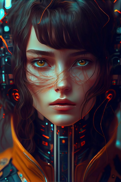 Attractive woman in a futuristic suit cyberpunk AIGenerated