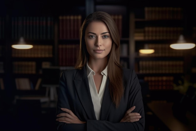 Attractive woman lawyer in business suit writing a law article in book office i