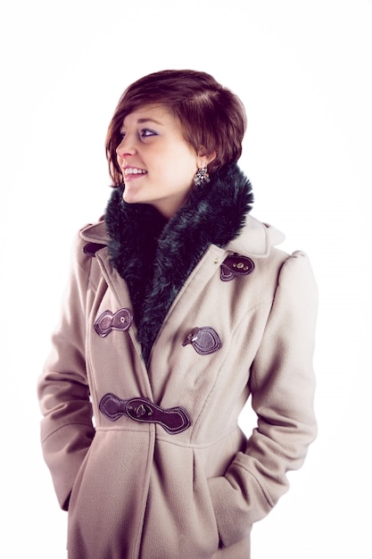 Attractive woman wearing a warm coat