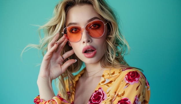 Attractive woman with beach glasses summer look beauty concept and summer emotions