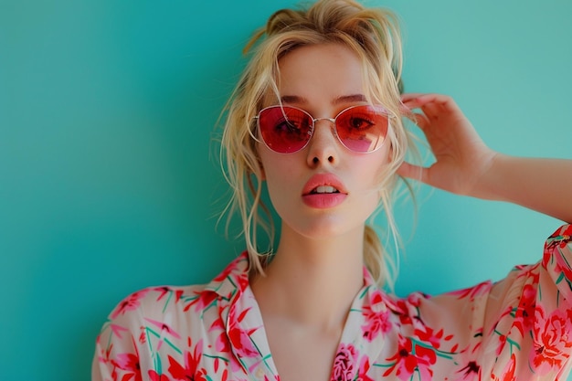 Attractive woman with beach glasses summer look beauty concept and summer emotions