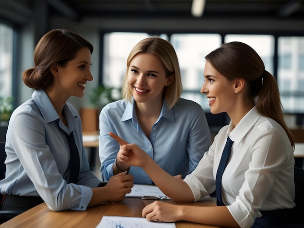 Attractive women Discussing with Coworkers pointer