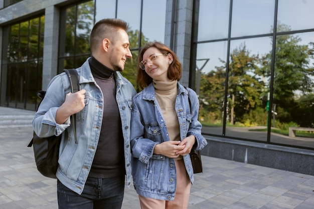 Attractive young hipster couple in love in the city Youth love concept