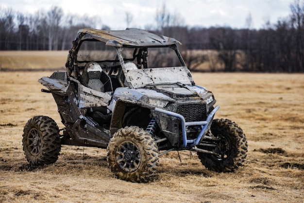 ATV adventure. Buggy extreme ride on dirt track. UTV