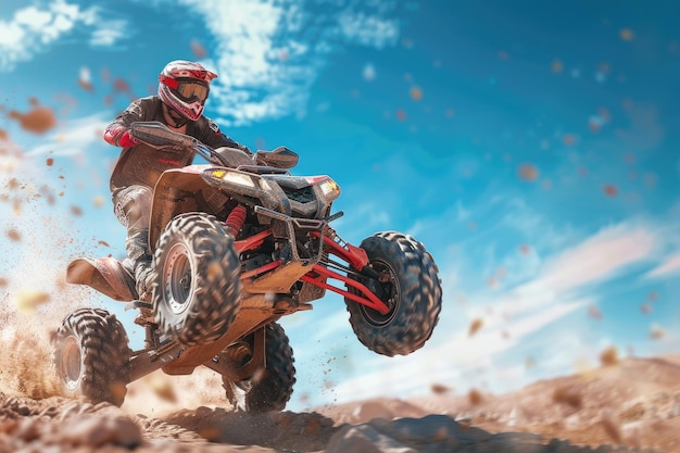 ATV Rider Soaring Over OffRoad Track on a Sunny Day