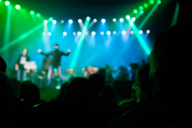 The audience at a concert on the background of the scene.