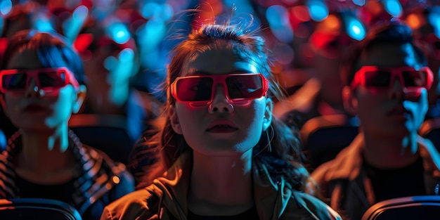 Audience immerses in 3D movie experience with redblue glasses Concept 3D Movies RedBlue Glasses Immersive Experience Film Technology