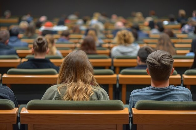 Photo audience in a large hall listening to a presentation