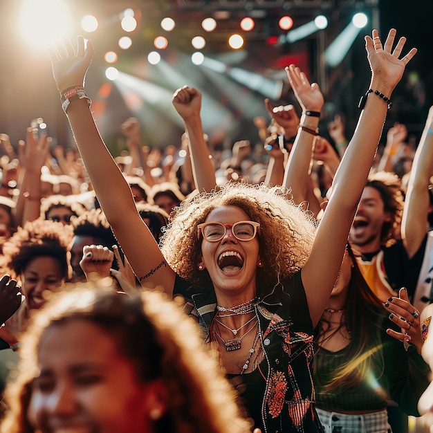 audiences are dancing in the concert in music festival the stadium with their favorite bands