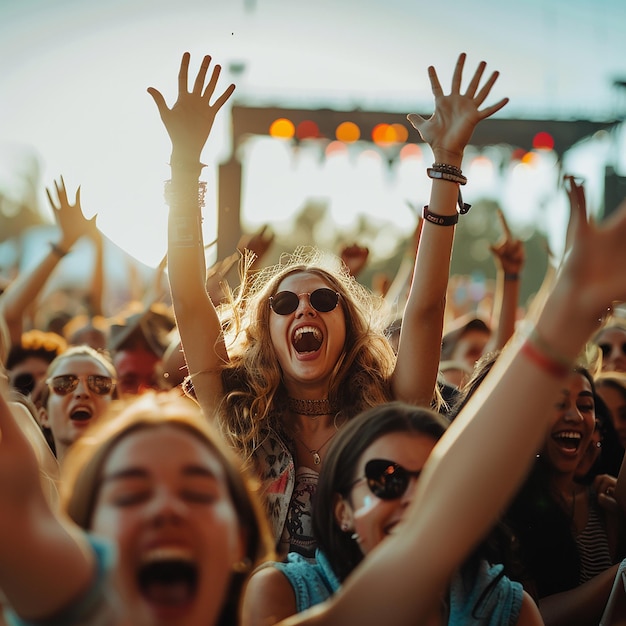 audiences are dancing in the concert in music festival the stadium with their favorite bands