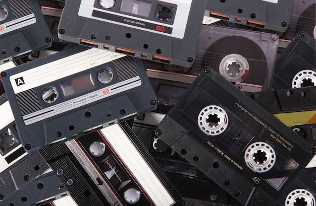 Audio cassette tape on texture background