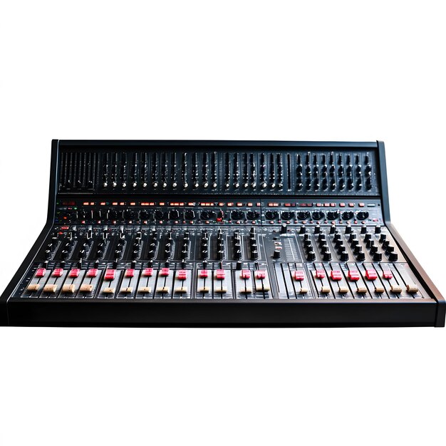 Photo audio mixing console in a recording studio with advanced sound production capabilities isolated on