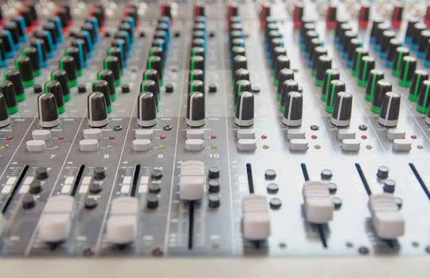 Audio sound mixer control panel. Sound console buttons for adjust the volume