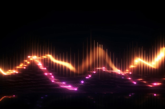 Audio waveform abstract technology background blue and purple abstract wireframe illustration