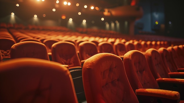 an auditorium with a lot of seats and lights on the ceiling