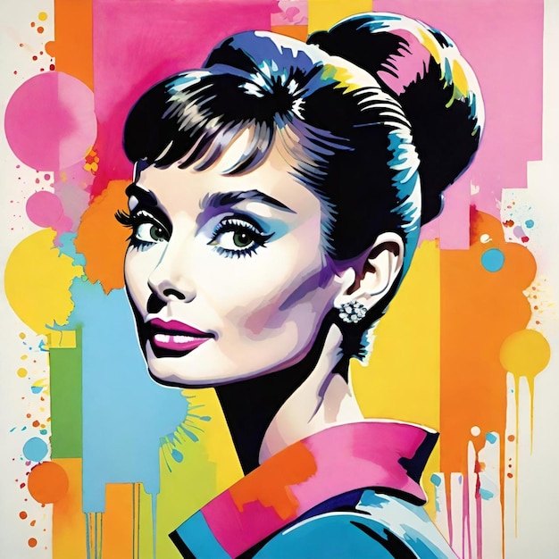 Photo audrey hepburn colorful illustration