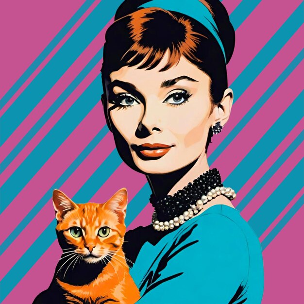 Photo audrey hepburn and a ginger cat