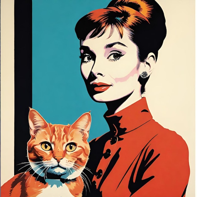 Audrey Hepburn with a ginger cat