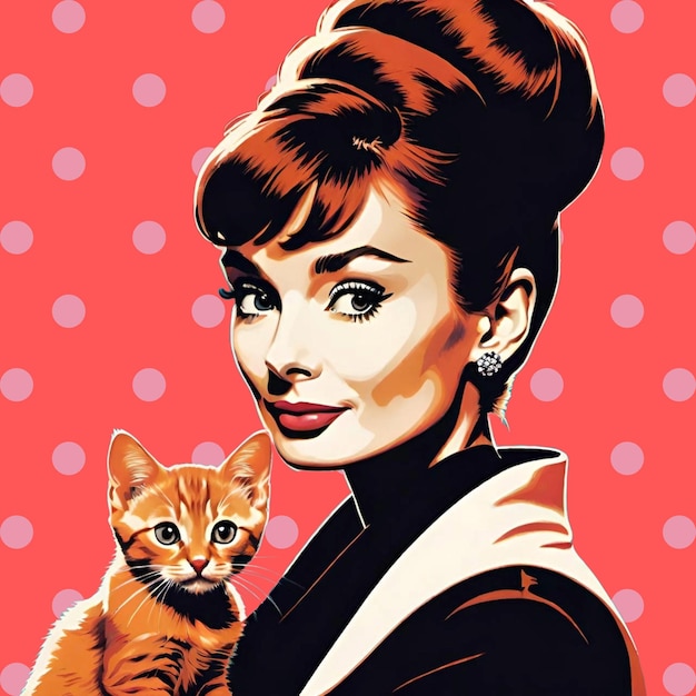 Photo audrey hepburn with a ginger kitten