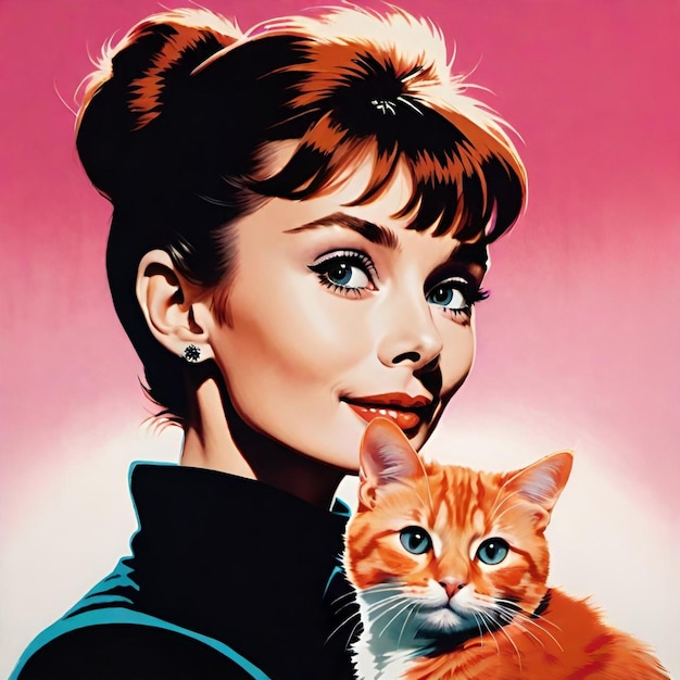 Audrey Hepburn with ginger kitten