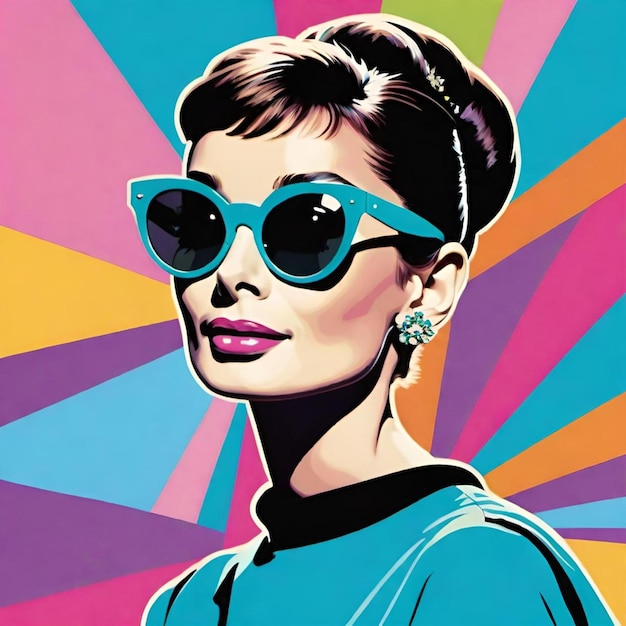 Photo audrey hepburn with sunglasses colorful portrait