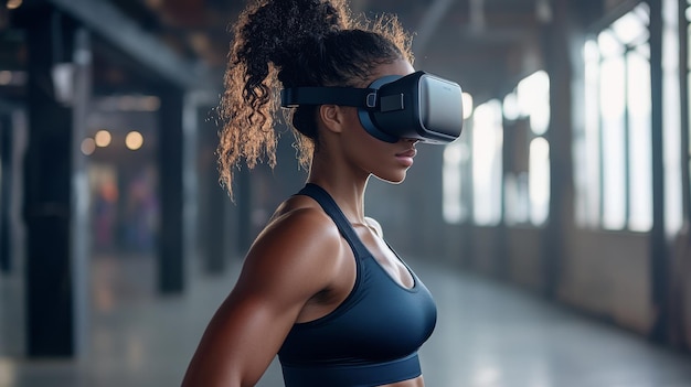 Augmented reality fitness training A person using AR glasses to train alongside virtual fitness coaches