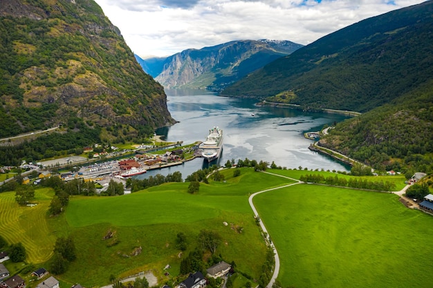 Aurlandsfjord Town Of Flam at dawn