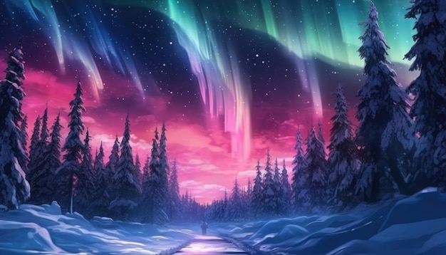 The Aurora Borealis is a magical mystical northern light Generative AI