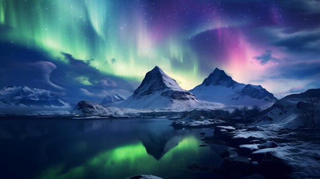 the aurora borealis is reflected in the water